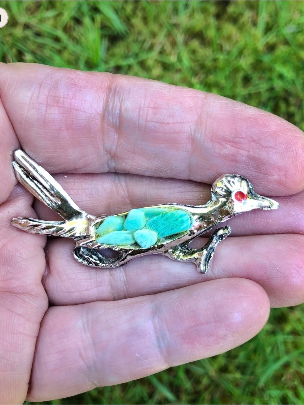 Vintage Jewelry - VTG Pin Brooch - Road Runner - Silver Tone & Faux Turquoise